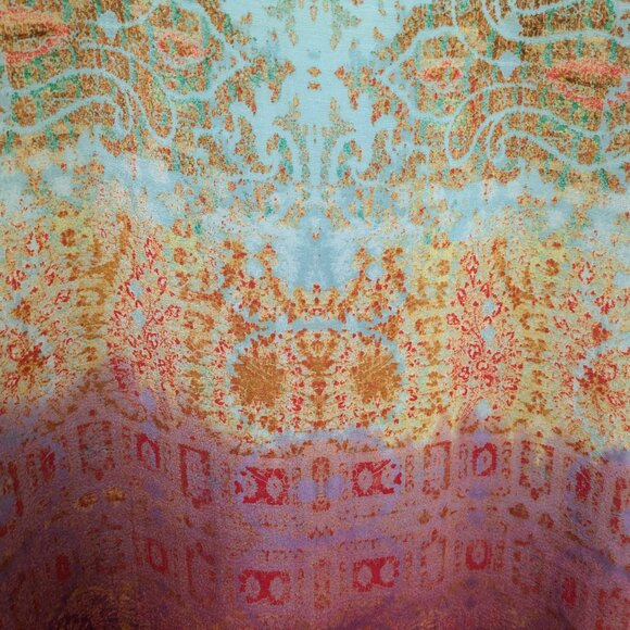 Anthropologie Maeve "Cleome" Turquoise Ombre Silk Open Sleeve Shift Dress - Picture 10 of 11